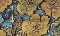 Afrikaanse stof - Blauw Goud Vintage Garden Bloom - Special effect Brillant Platinum Edition