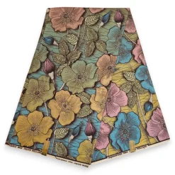 Afrikaanse stof - Blauw Goud Vintage Garden Bloom - Special effect Brillant Platinum Edition