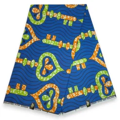 Afrikaanse stof - Blauw Limoengroen Keys - Super Wax 100% fijn katoen
