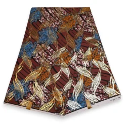 Afrikaanse stof - Bruin Goud Autumn Leaf - Special effect Brillant Platinum Edition
