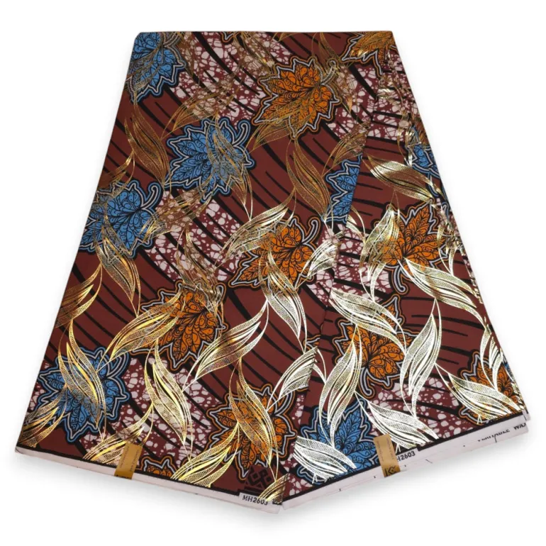 Afrikaanse stof - Bruin Goud Autumn Leaf - Special effect Brillant Platinum Edition