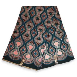 Afrikaanse stof - Exclusief versierd met glittereffecten 100% katoen - GL-4017 Turquoise Roze Roségoud