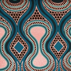 Afrikaanse stof - Exclusief versierd met glittereffecten 100% katoen - GL-4017 Turquoise Roze Roségoud