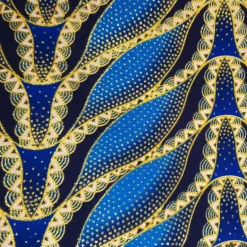 Afrikaanse stof - Exclusief versierd met glittereffecten 100% katoen - GL-4030 Blauw Goud