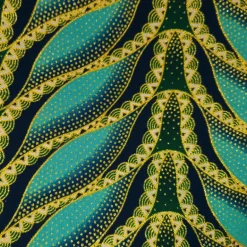 Afrikaanse stof - Exclusief versierd met glittereffecten 100% katoen - GL-4020 Lichtblauw / Turquoise Goud