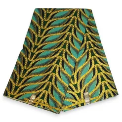 Afrikaanse stof - Exclusief versierd met glittereffecten 100% katoen - GL-4020 Lichtblauw / Turquoise Goud