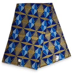Afrikaanse stof - Exclusief versierd met glittereffecten 100% katoen - GL-4006 Blauw Goud