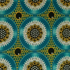 Afrikaanse stof - Exclusief versierd met glittereffecten 100% katoen - GL-4032 Turquoise Goud