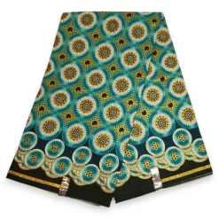 Afrikaanse stof - Exclusief versierd met glittereffecten 100% katoen - GL-4032 Turquoise Goud