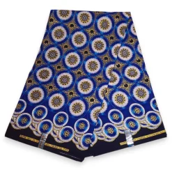 Afrikaanse stof - Exclusief versierd met glittereffecten 100% katoen - GL-4031 Blauw Goud