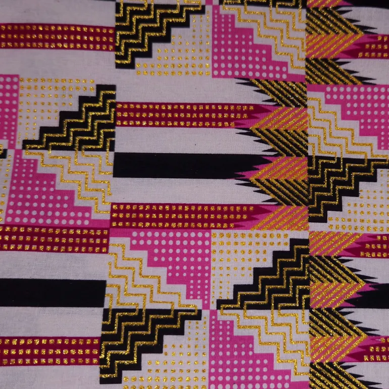 Afrikaanse stof - Exclusief versierd met glittereffecten 100% katoen - GL-4050 Roze Goud Kente