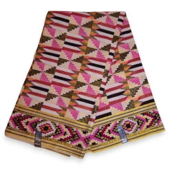Afrikaanse stof - Exclusief versierd met glittereffecten 100% katoen - GL-4050 Roze Goud Kente