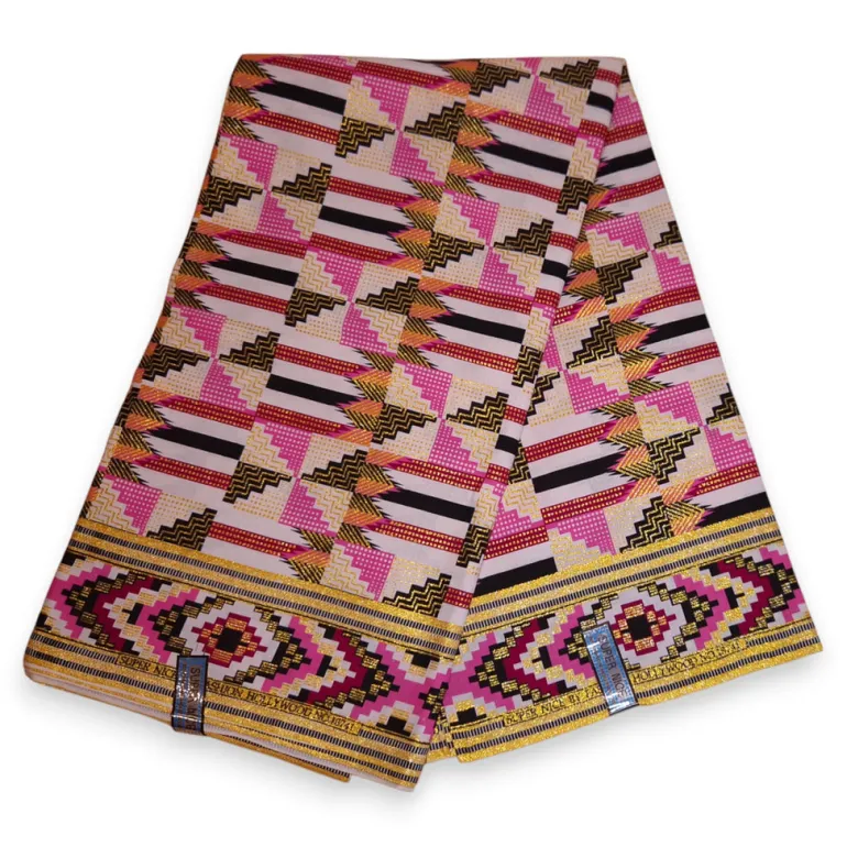 Afrikaanse stof - Exclusief versierd met glittereffecten 100% katoen - GL-4050 Roze Goud Kente