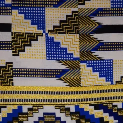 Afrikaanse stof - Exclusief versierd met glittereffecten 100% katoen - GL-4048 Blauw Goud Kente