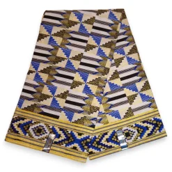Afrikaanse stof - Exclusief versierd met glittereffecten 100% katoen - GL-4048 Blauw Goud Kente