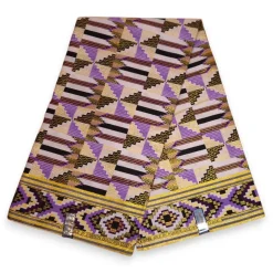 Afrikaanse stof - Exclusief versierd met glittereffecten 100% katoen - GL-4047 Paars Goud Kente
