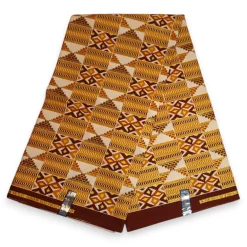 Afrikaanse stof - Exclusief versierd met glittereffecten 100% katoen - GL-4029 Mosterdgeel Bruin Goud Kente