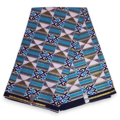 Afrikaanse stof - Exclusief versierd met glittereffecten 100% katoen - GL-4026 Blauw Goud Kente