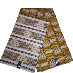 Afrikaanse stof - Exclusief versierd met glittereffecten 100% katoen - GL-4001 Olijfbruin Wit Goud