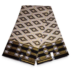 Afrikaanse stof - Exclusief versierd met glittereffecten 100% katoen - GL-4055 Kente Goud Wit