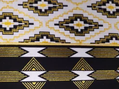 Afrikaanse stof - Exclusief versierd met glittereffecten 100% katoen - GL-4055 Kente Goud Wit
