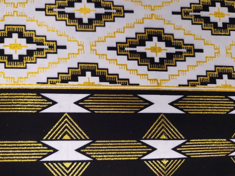 Afrikaanse stof - Exclusief versierd met glittereffecten 100% katoen - GL-4055 Kente Goud Wit