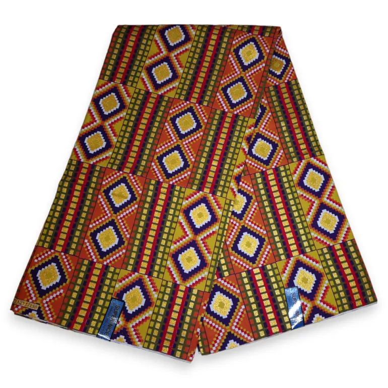 Afrikaanse stof - Exclusief versierd met glittereffecten 100% katoen - GL-4036 Kente Goud Multicolor