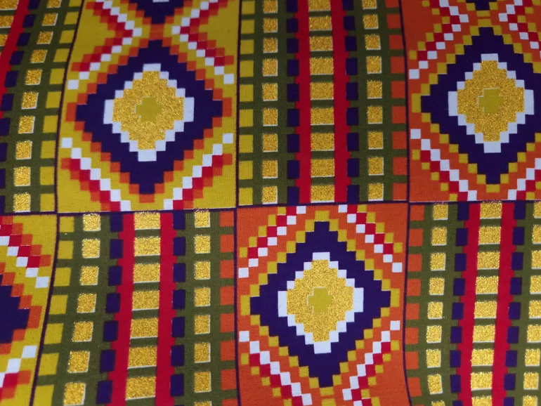 Afrikaanse stof - Exclusief versierd met glittereffecten 100% katoen - GL-4036 Kente Goud Multicolor