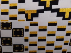Afrikaanse stof - Exclusief versierd met glittereffecten 100% katoen - GL-4053 Kente Goud Zwart Wit