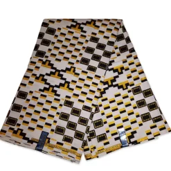 Afrikaanse stof - Exclusief versierd met glittereffecten 100% katoen - GL-4053 Kente Goud Zwart Wit