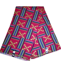 Afrikaanse stof - Exclusief versierd met glittereffecten 100% katoen - GL-4054 Kente Goud Roze