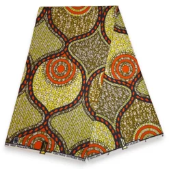 Afrikaanse stof - Geel Oranje Circle Link Mosaic - Super Wax 100% fijn katoen