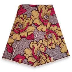 Afrikaanse stof - Geel & Roze Bold Flowers - 100% katoen
