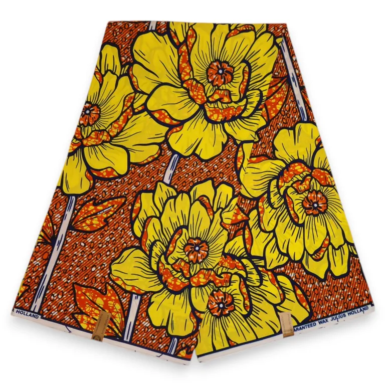 Afrikaanse stof - Gele Bold Flowers - 100% katoen