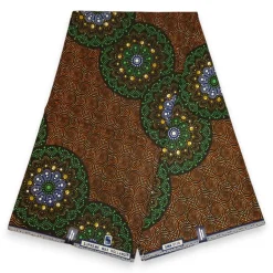 Afrikaanse stof - Groen Bruine dotted print - 100% katoen