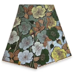 Afrikaanse stof - Groen Lichtblauw Vintage Garden Bloom - Special effect Brillant Platinum Edition