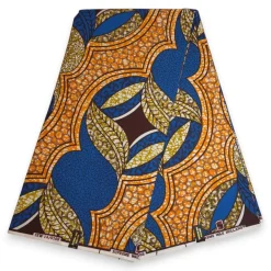 Afrikaanse stof - Oranje Blauw Ornamental Arch - Super Wax 100% fijn katoen