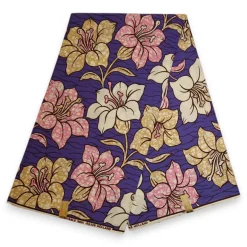 Afrikaanse stof - Paarse Flowers - 100% katoen
