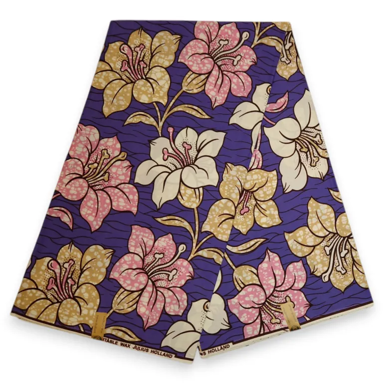 Afrikaanse stof - Paarse Flowers - 100% katoen