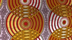 Afrikaanse stof - Rood Goud Retro Circles - Special effect Brillant Platinum Edition