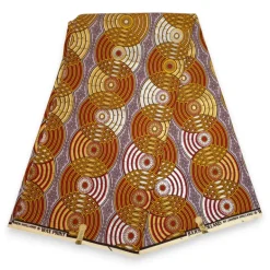 Afrikaanse stof - Rood Goud Retro Circles - Special effect Brillant Platinum Edition