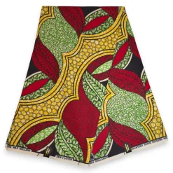 Afrikaanse stof - Rood Groen Decorative Leaf - Super Wax 100% fijn katoen