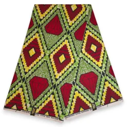 Afrikaanse stof - Rood Groen Diamond Jewel - Super Wax 100% fijn katoen