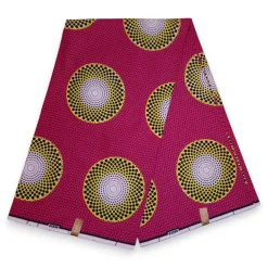 Afrikaanse stof - Roze / Geel Circles - 100% katoen