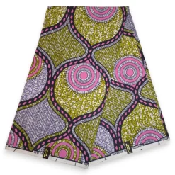 Afrikaanse stof - Roze Olijfgroen Circle Link Mosaic - Super Wax 100% fijn katoen