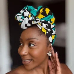 Afrikaanse Turquoise Geel Samakaka / Samacaca hoofddoek - headwrap