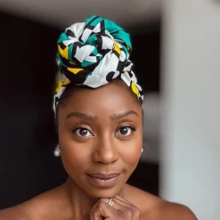 Afrikaanse Turquoise Geel Samakaka / Samacaca hoofddoek - headwrap