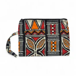 Afrikaanse wax print Make-up tasje / handtasje / etui / potloden mapje / pennentasje - Rood & Oranje Bogolan Symbolen