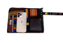 Afrikaanse wax print Make-up tasje / handtasje / etui / potloden mapje / pennentasje - Blauw / Oranje kente