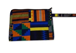 Afrikaanse wax print Make-up tasje / handtasje / etui / potloden mapje / pennentasje - Blauw / Oranje kente